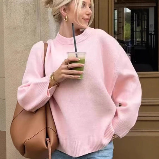 Women's Simple Pullover Soft Plain Stitch Knitwear