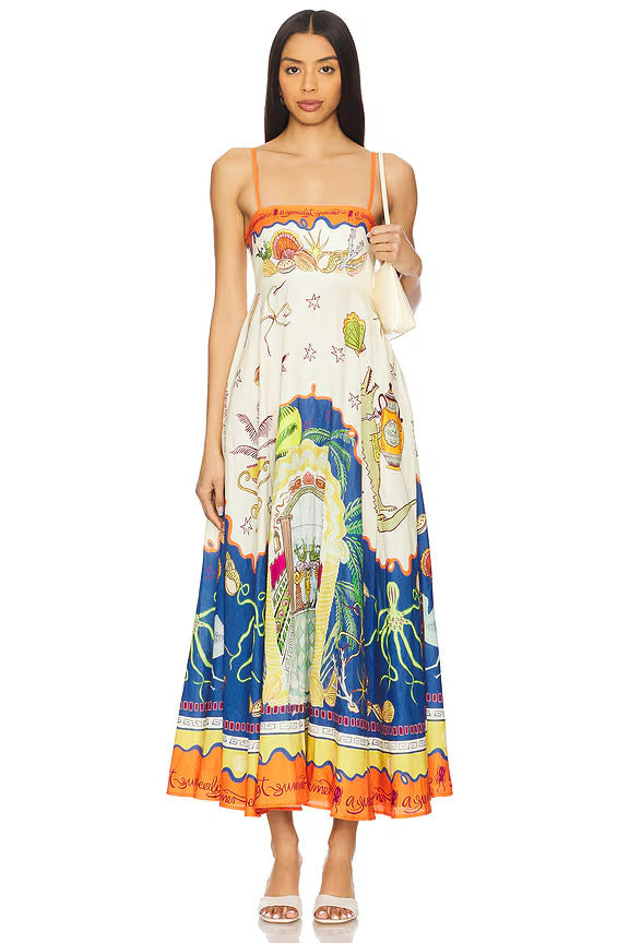 Women's Summer Beach Style Positioning Printing Large Swing Dress