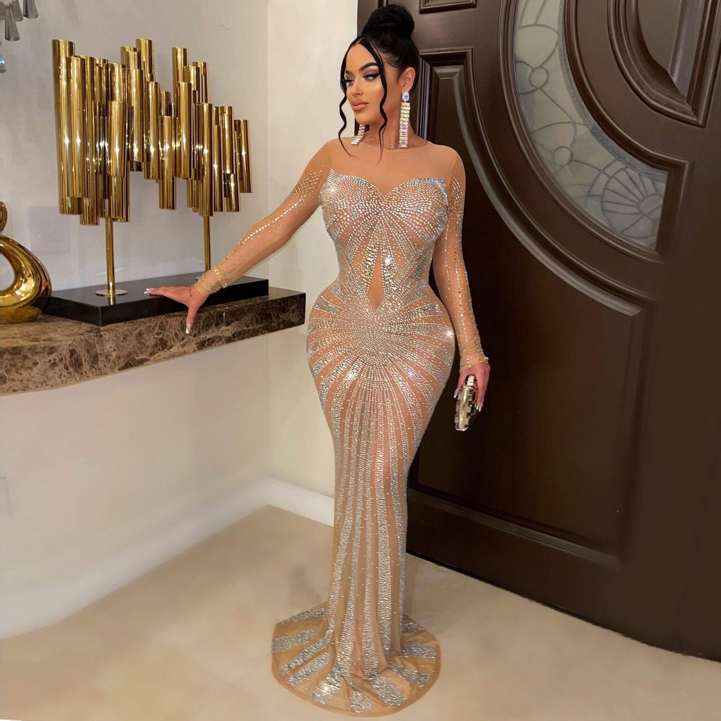Sexy Rhinestone Mop Dress Nightclub Uniforms Dresses