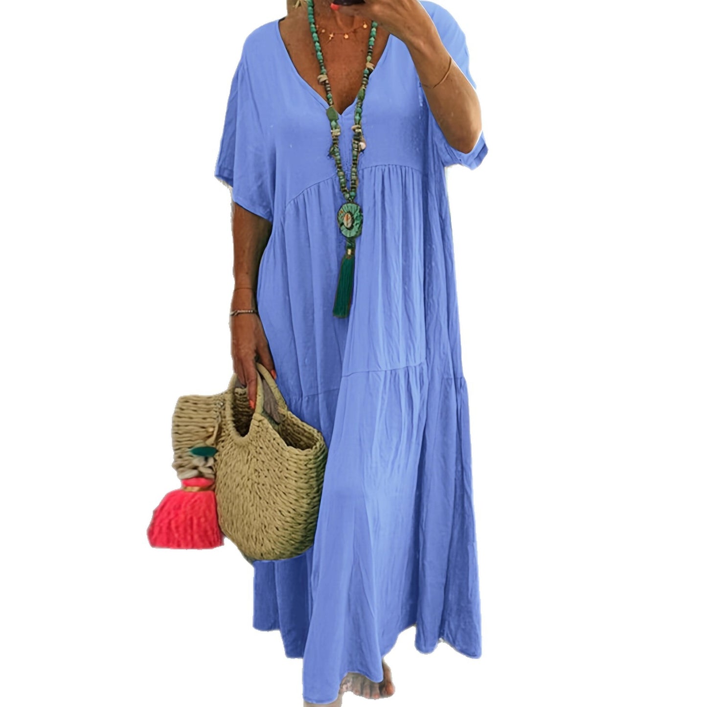 Women's Solid Color Loose Sleeve Large Swing Shorts