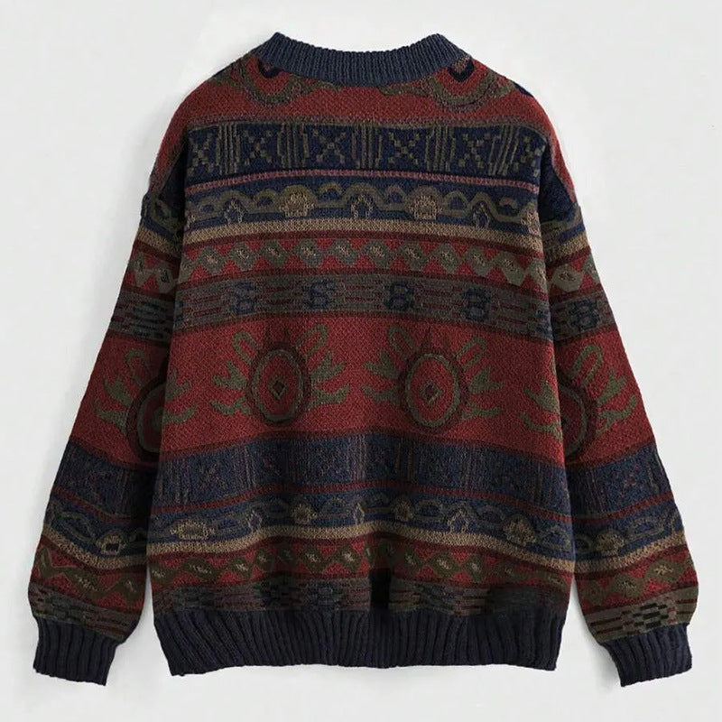 Women's Round Neck Pullover Knitted Contrast Color Sweaters