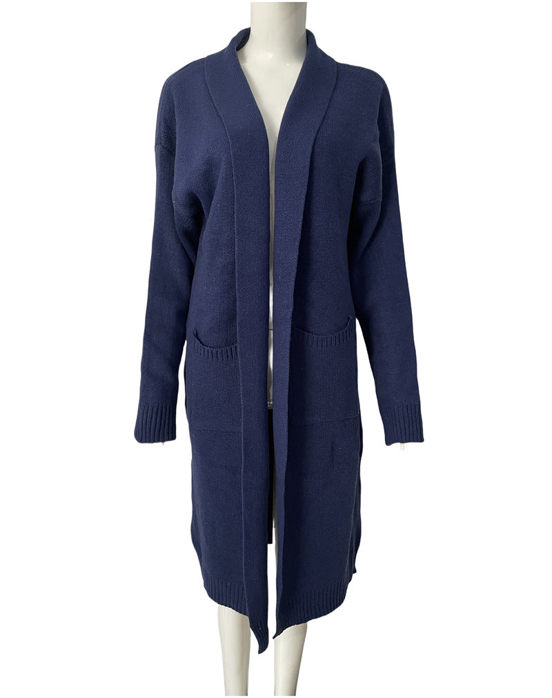 Large Long Loose Pockets Solid Color Knitwear