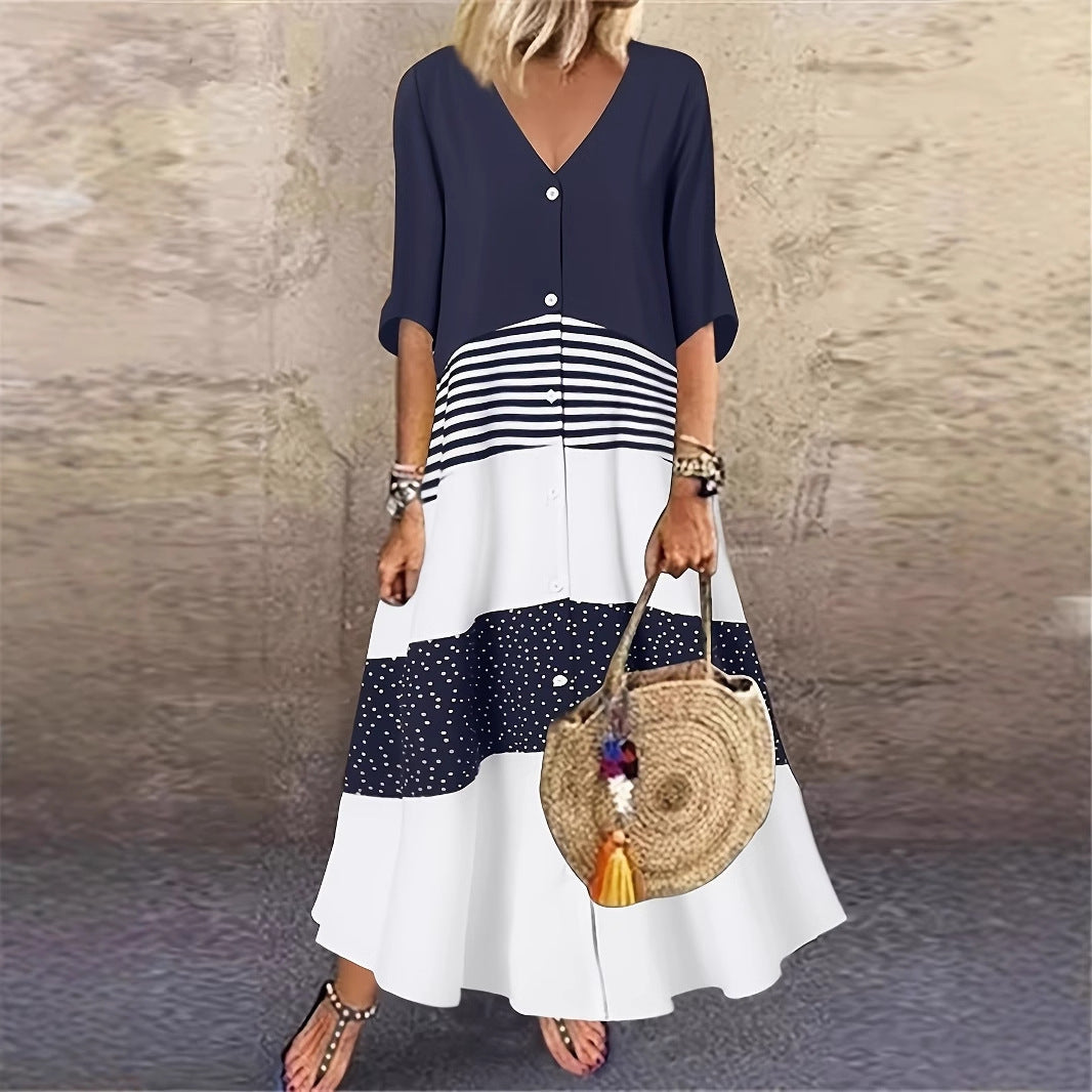 Attractive Summer Sleeve Long Pullover Color-matching Shorts