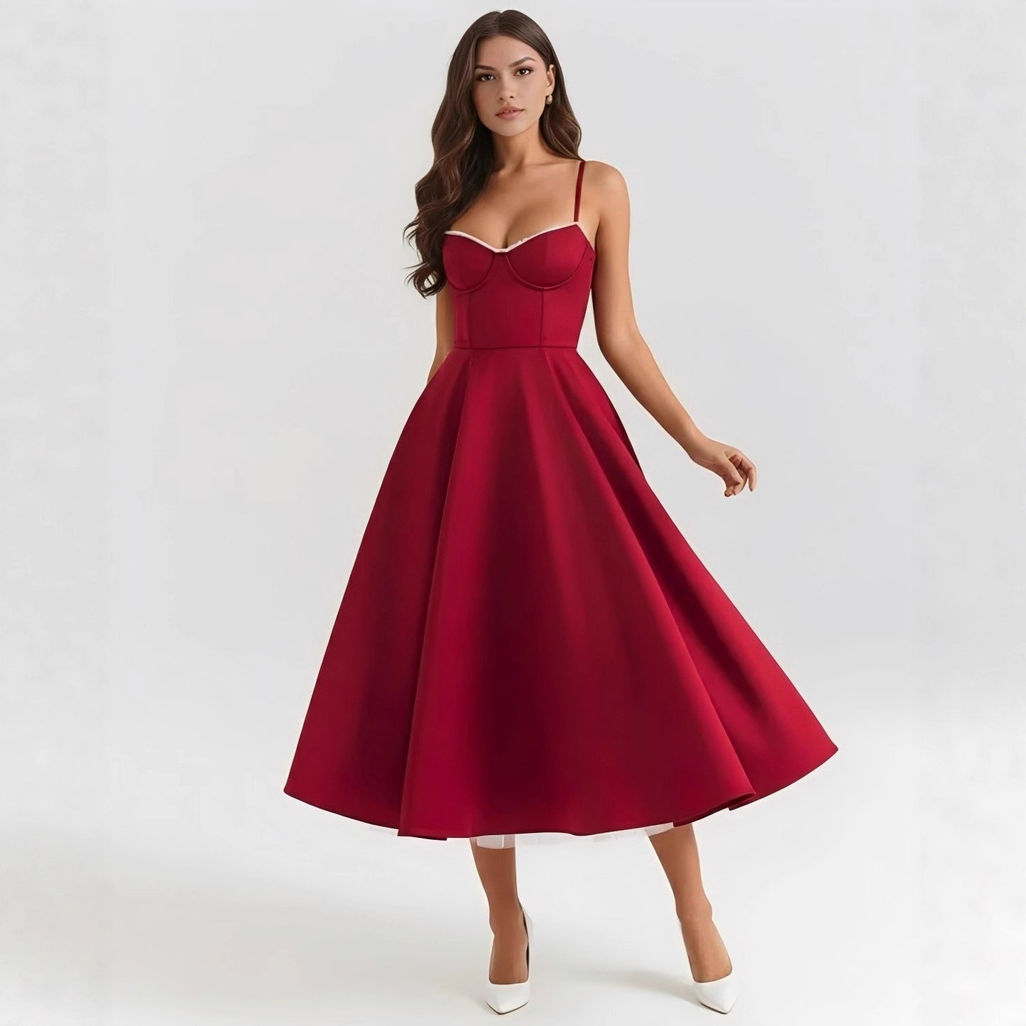 Fishbone Waist Trimming Spaghetti Straps Sexy Dresses