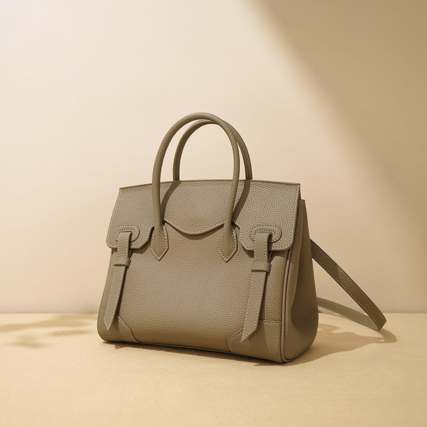 Women's Large Lychee Pattern Genuine Cattlehide Leather Handbags