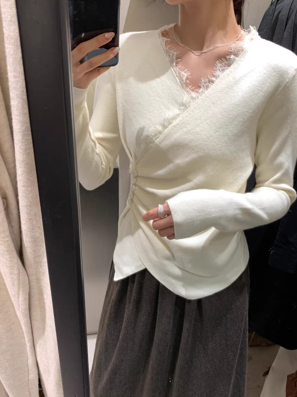 Autumn Simple Everyday Style Lace Patchwork Knitwear