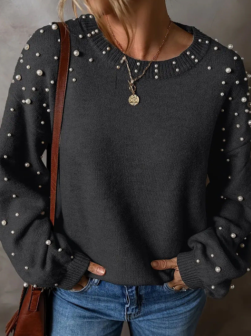 Fashion Bead Round Neck Female Personality Sweaters