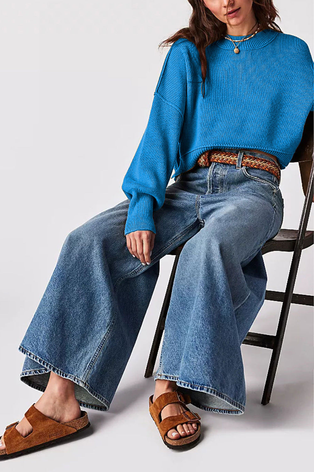 Women's Fashion Round Neck Solid Color Loose Sweaters