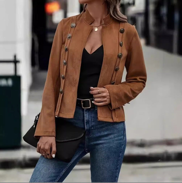 Solid Color Double Breasted Decorative Deerskin Jackets