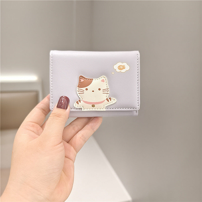 Women's Korean Style Patchwork Cute Cat Mini Ladies Wallets