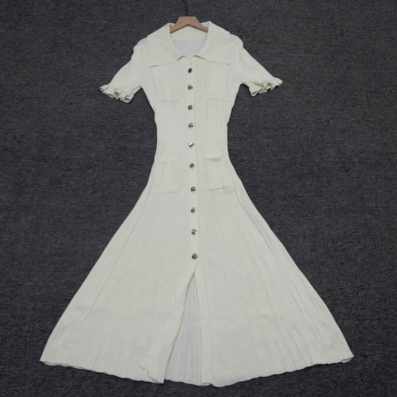 Women's French Elegant Lapel Single Breasted Long Dresses