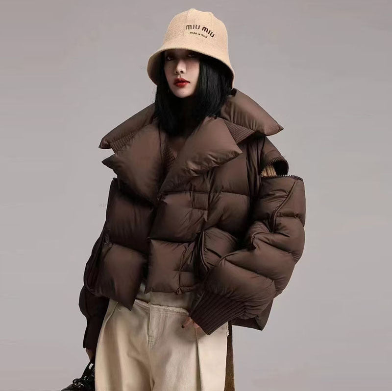 Women's Knitted Stitching Large Lapel Down Chic Jackets