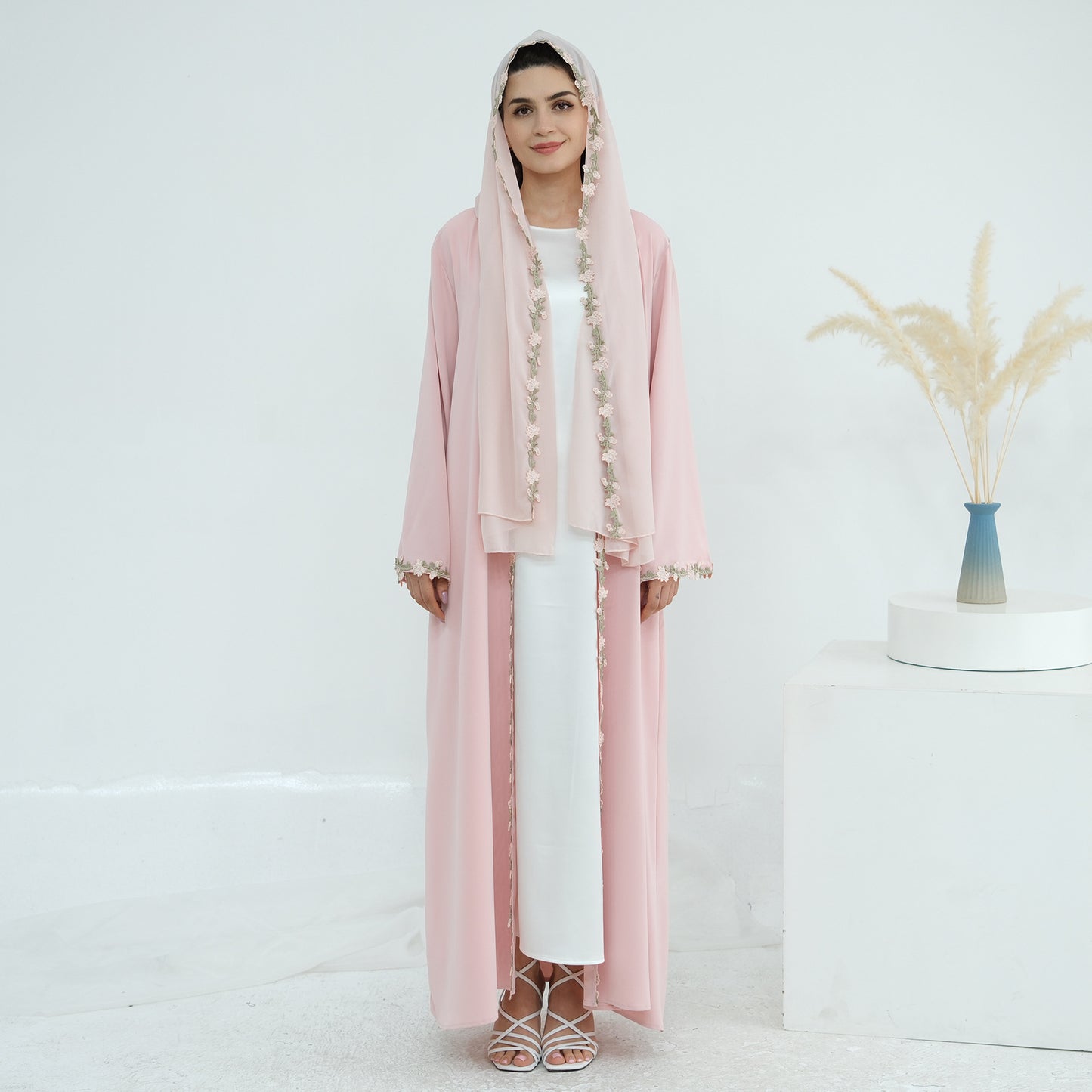 Embroidered Flower Stitching Scarf Two-piece Set Dresses