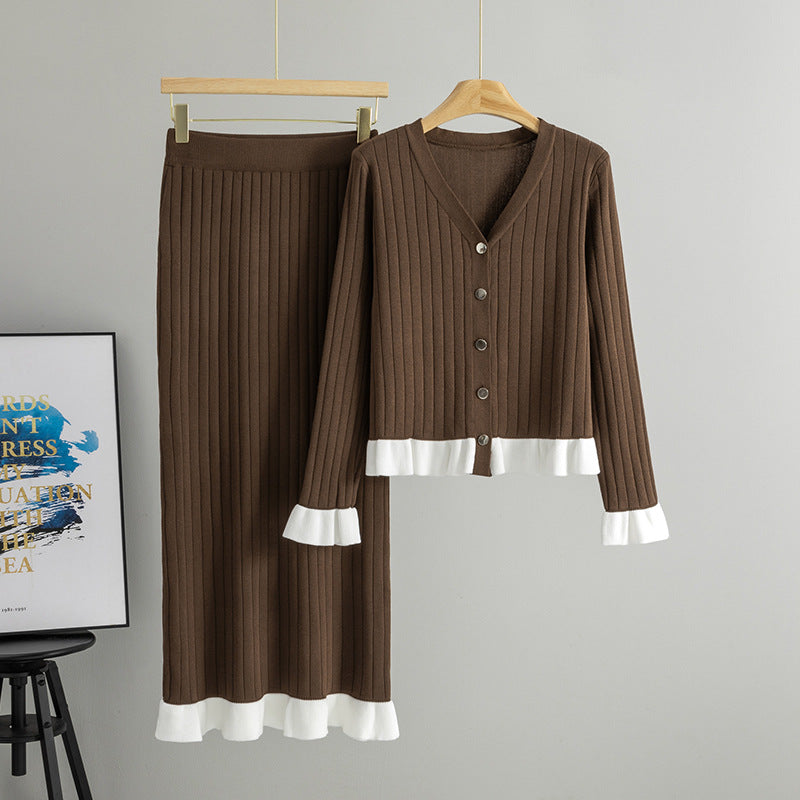 Women's Chic Bell Sleeve Knitted Temperament Twinset Fashion Casual Suit