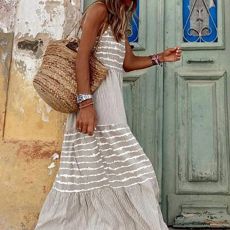 Women's Fashionable Elegant Strap Type Round Neck Large Swing Dress