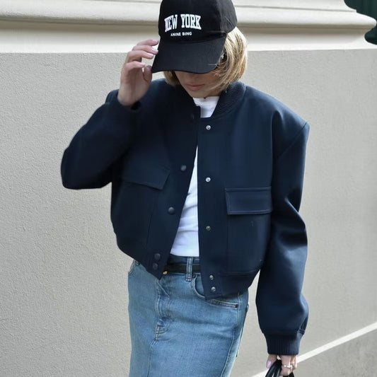 Women's Color Stand Collar Large Pocket Jackets