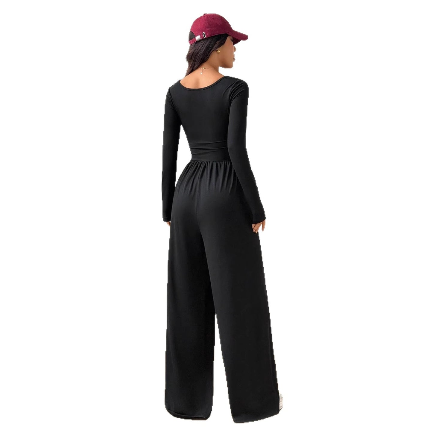Women's Square Collar Long Sleeve Tight Waist Pants