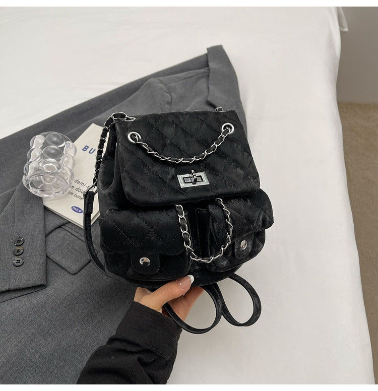 Women's Fashion Diamond Embroidery Chain Commuter Simple Backpacks