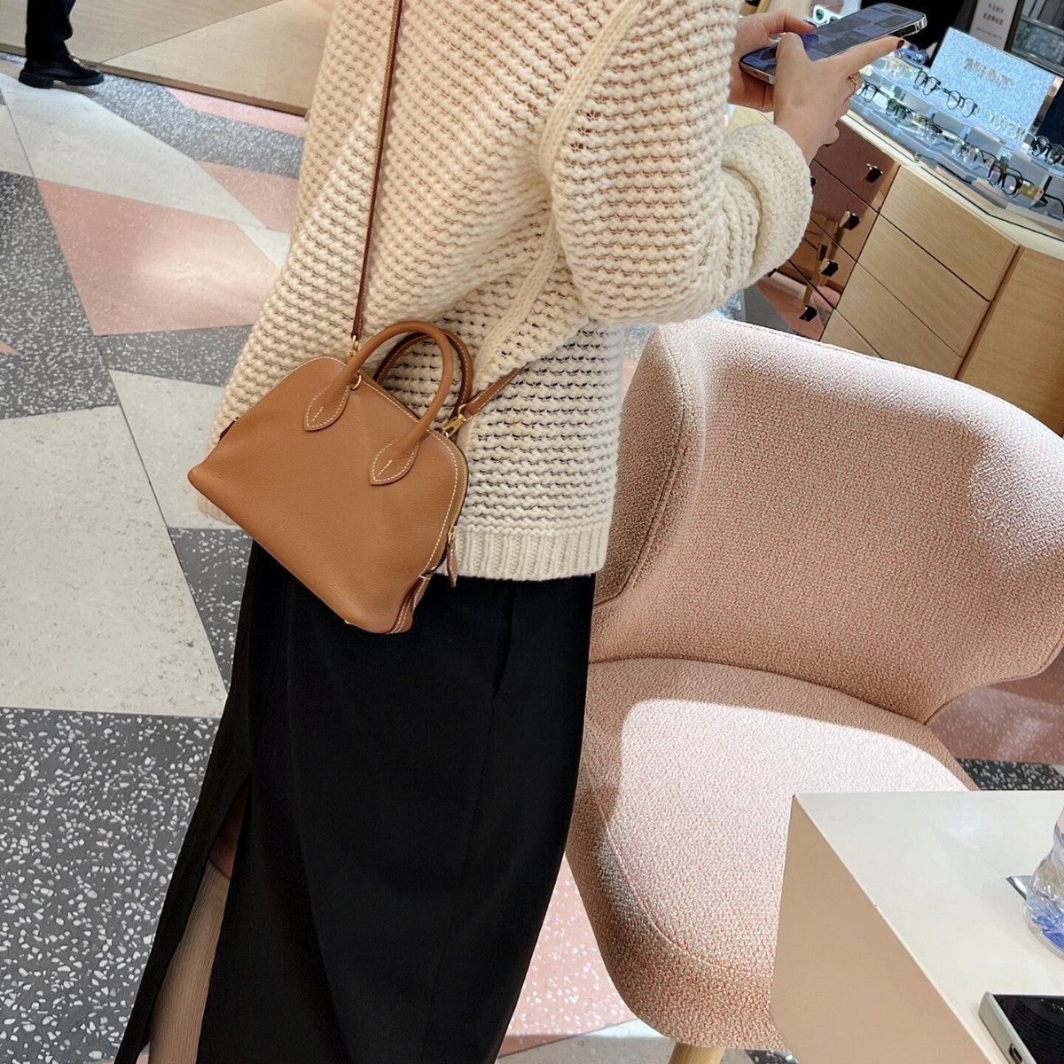 Women's Genuine Leather Wax Line Steel Hardware Bowling Bags