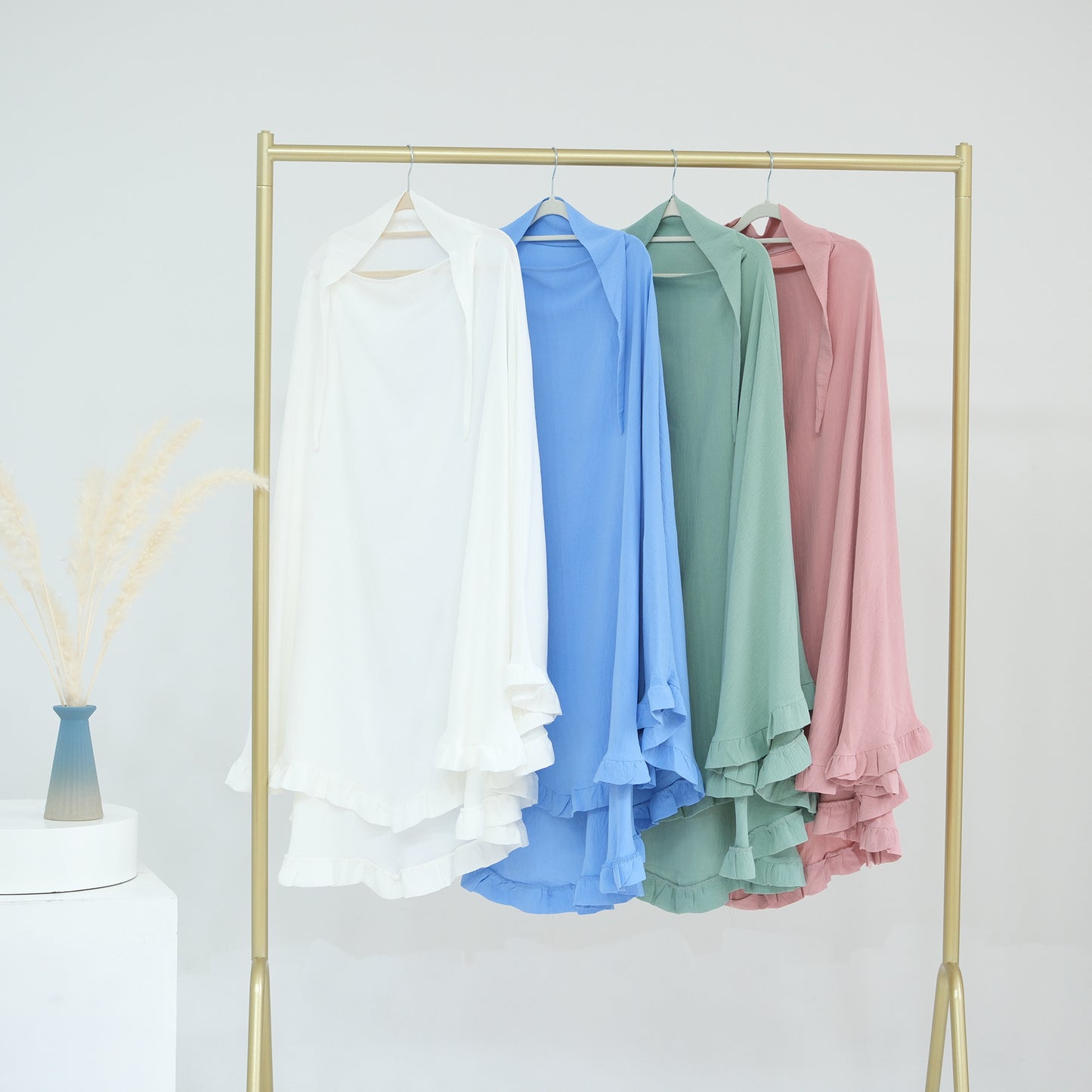Pure Color Ruffles Big Swing Headscarf Dresses