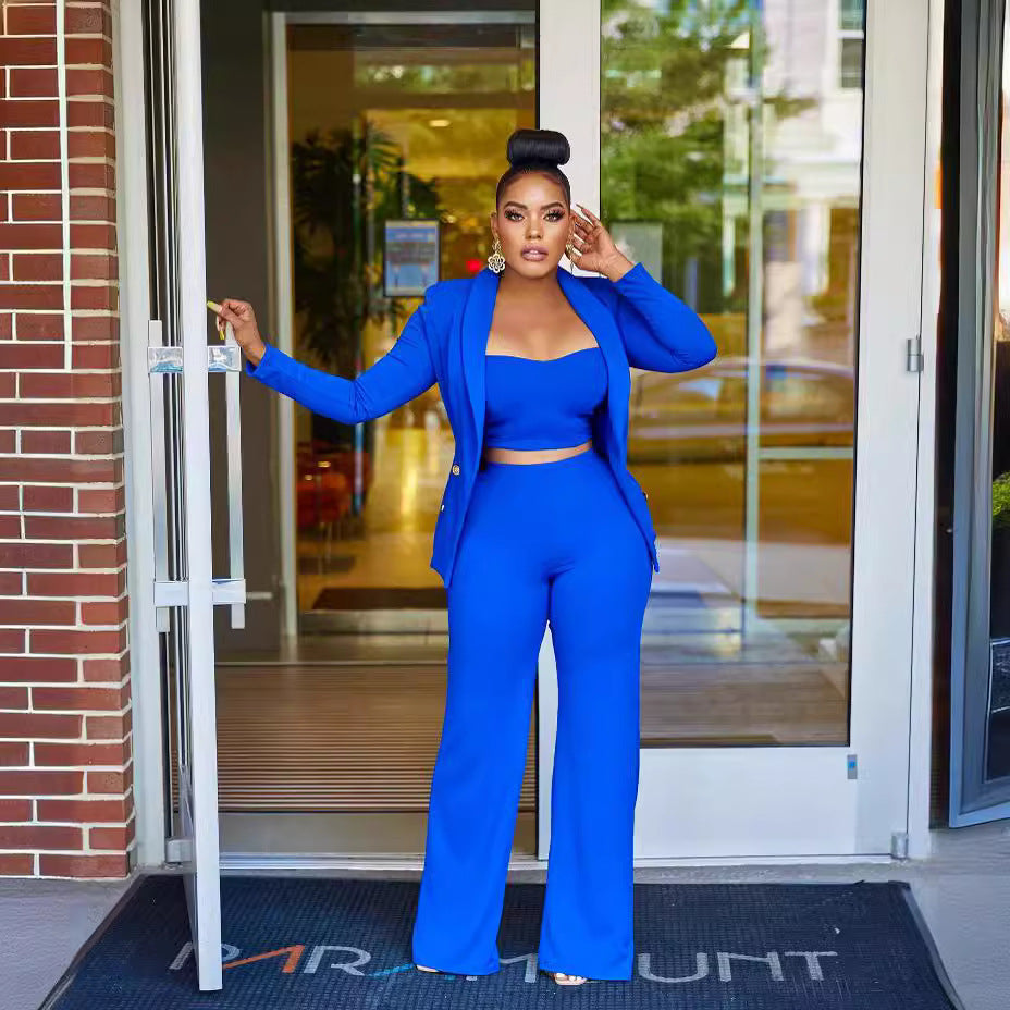 Innovative Women's Solid Color Trousers Three-piece Fashion Casual Suit