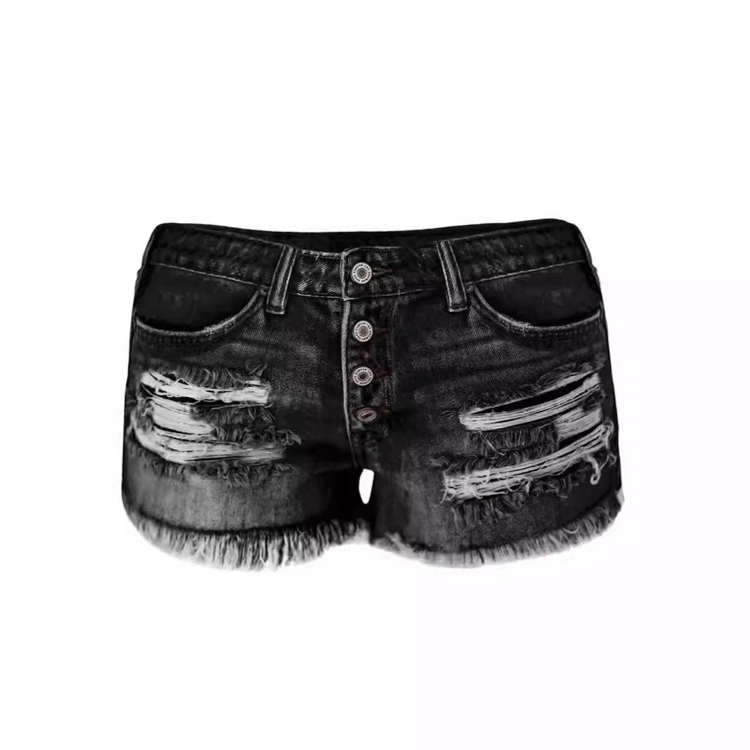 Women's Summer Ripped Tassel High Waist Breasted Women's Jeans