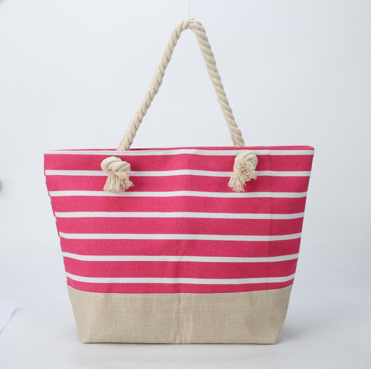 Women's Underarm Large Capacity Canvas Striped Beach Tote Bags