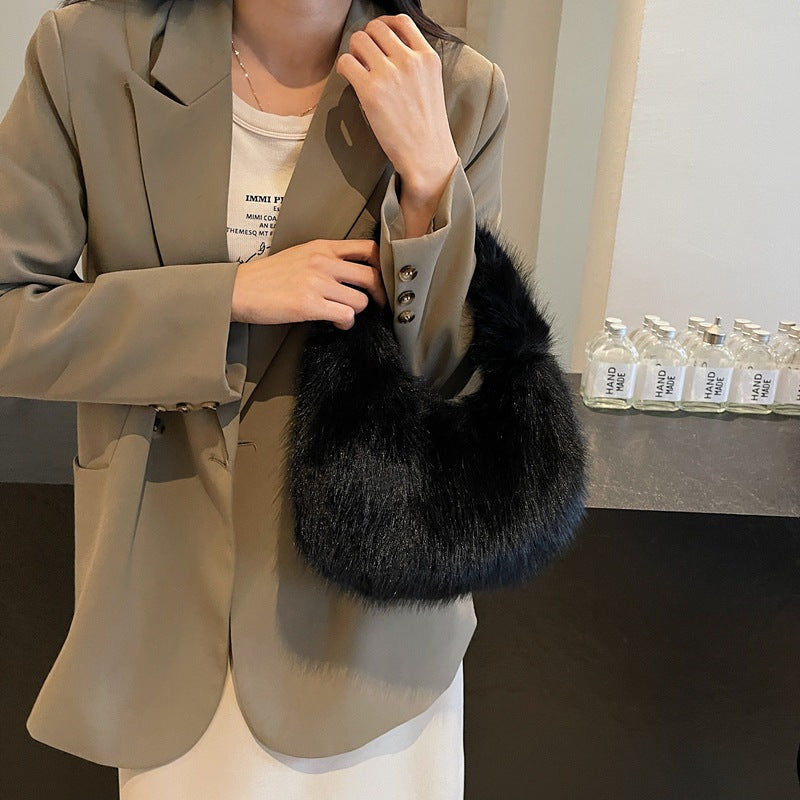Women's Portable Fur Popular Plush High-grade Minority Bags