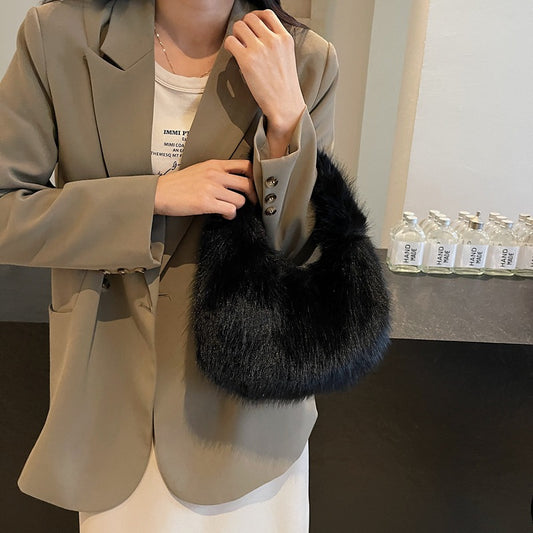 Women's Portable Fur Popular Plush High-grade Minority Bags