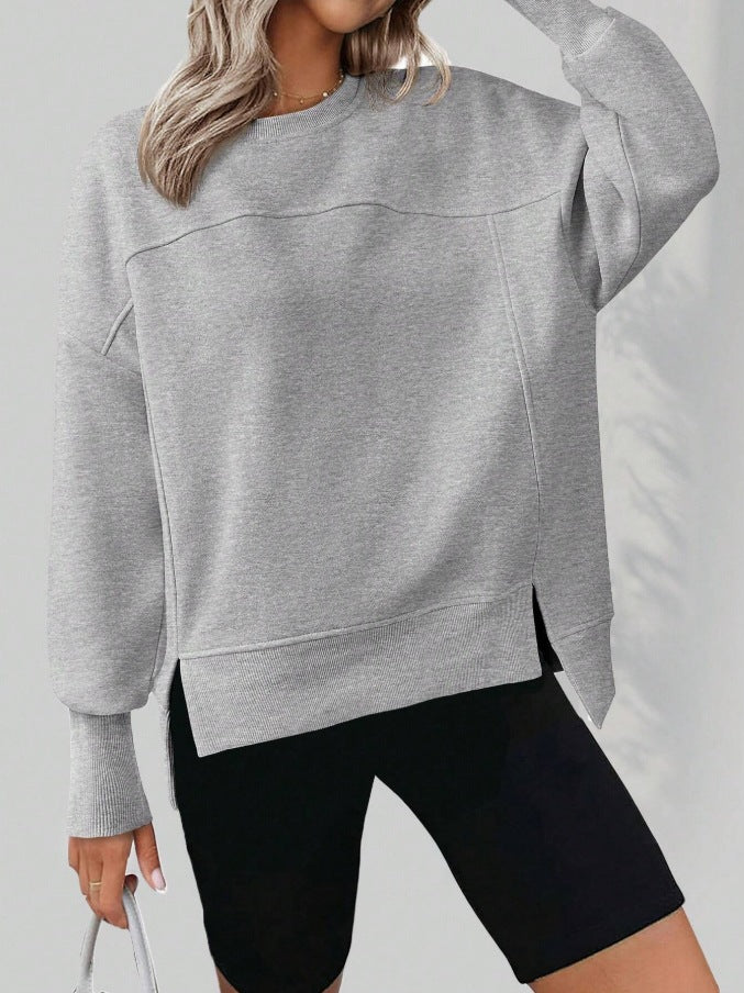 Women's Round Neck Long Sleeve Split Casual Loose Women's Sweater, Sweater