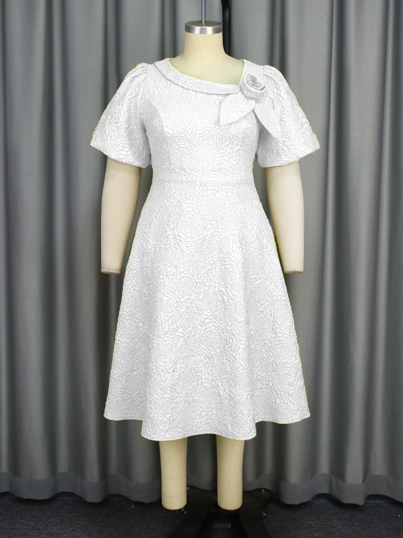 Jacquard Fabric Flowers Dress African A- Dresses
