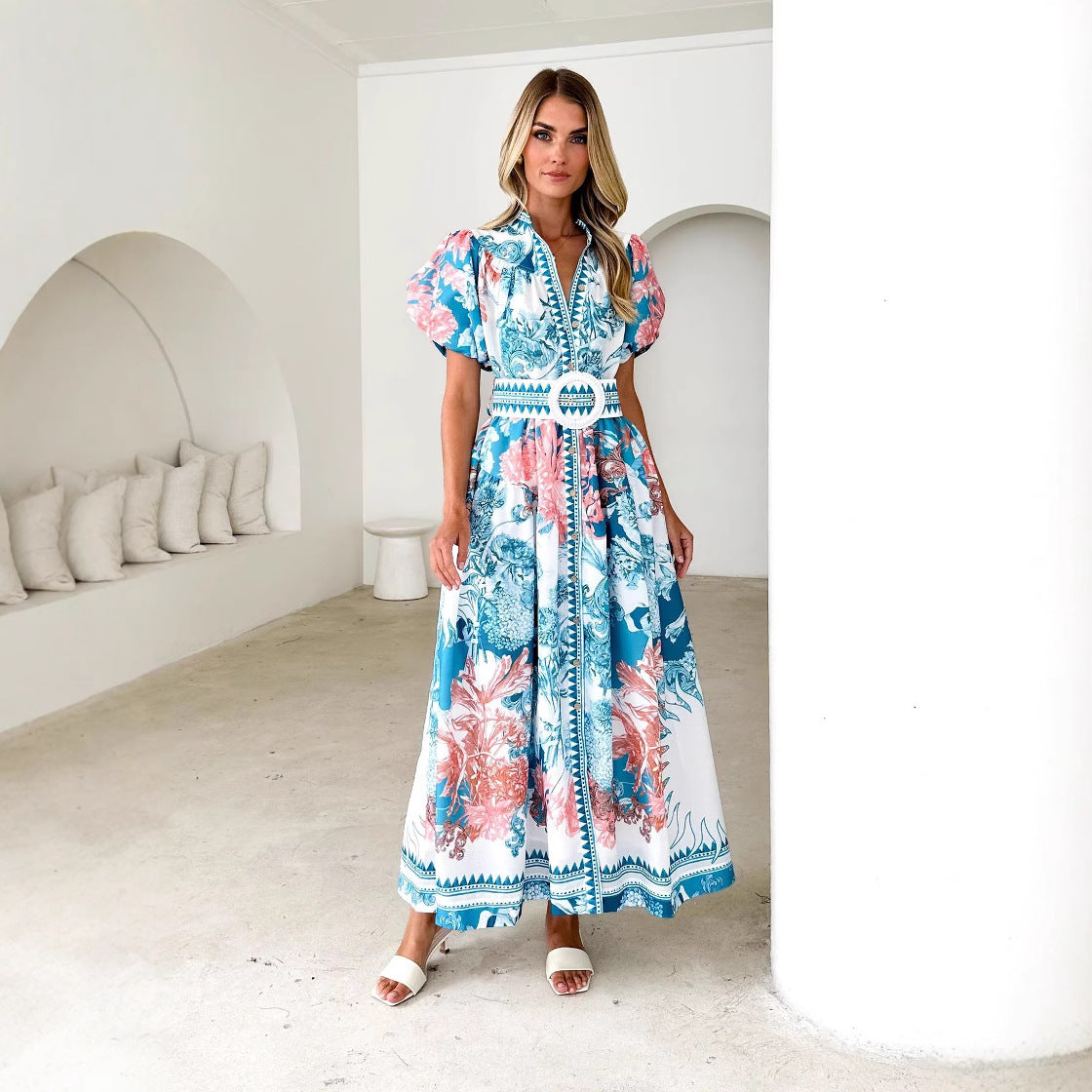 Fashion Casual Positioning Lace Printing Long Dresses