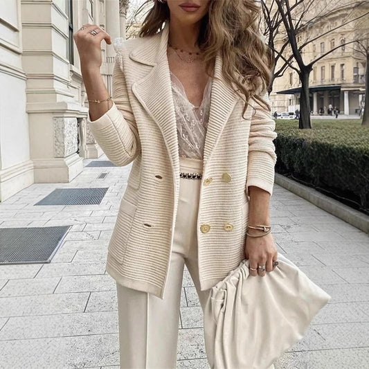 Women's Solid Color Rib Fabric Casual Baggy Small Suit