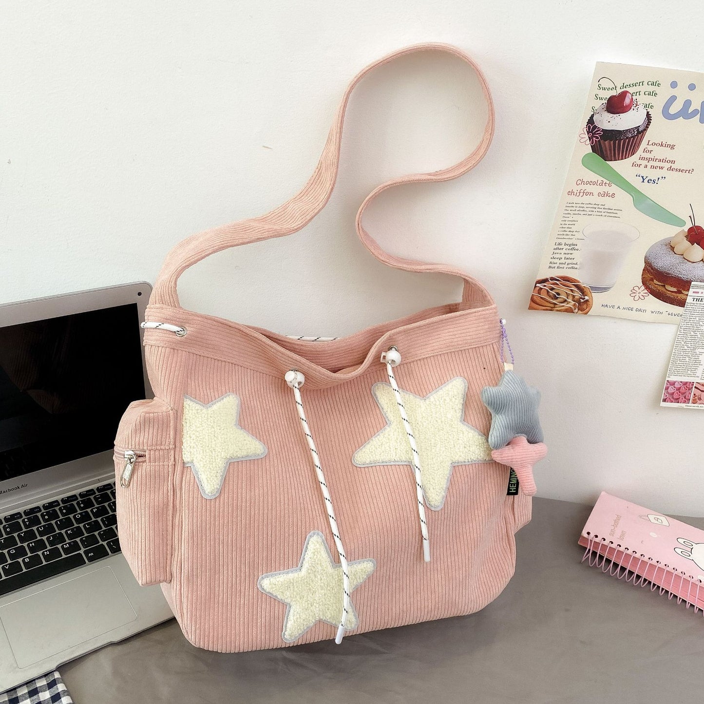 Women's Large Capacity Corduroy Fashion Five-pointed Star Tote Bags