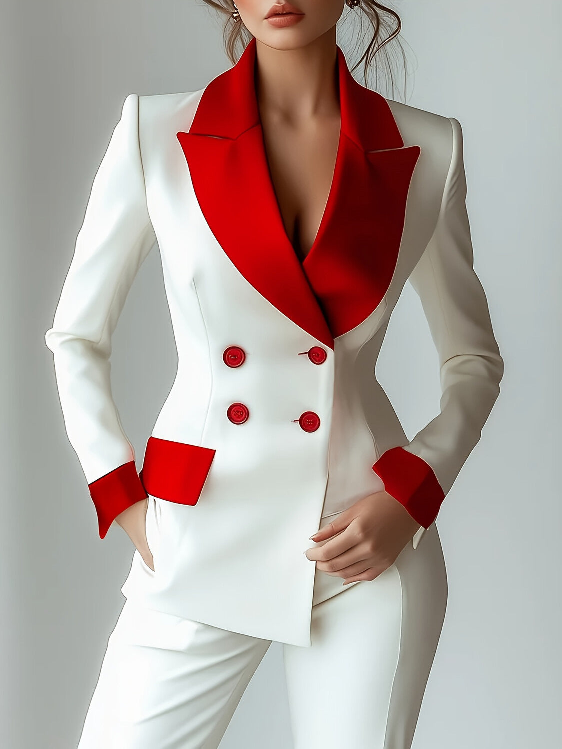 Women's Long-sleeved Button Collar Patchwork Pocket Small Blazers