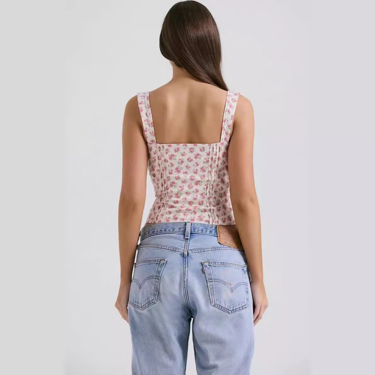 Pure Desire Hot Floral Square Collar Tops