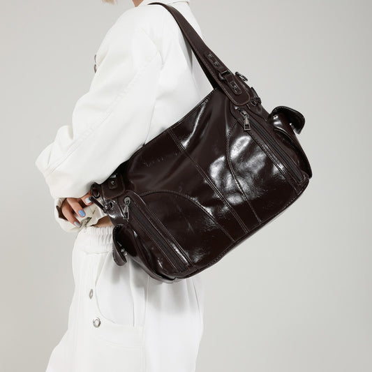 Women's Glossy Leisure Commute Textured Style Retro Shoulder Bags