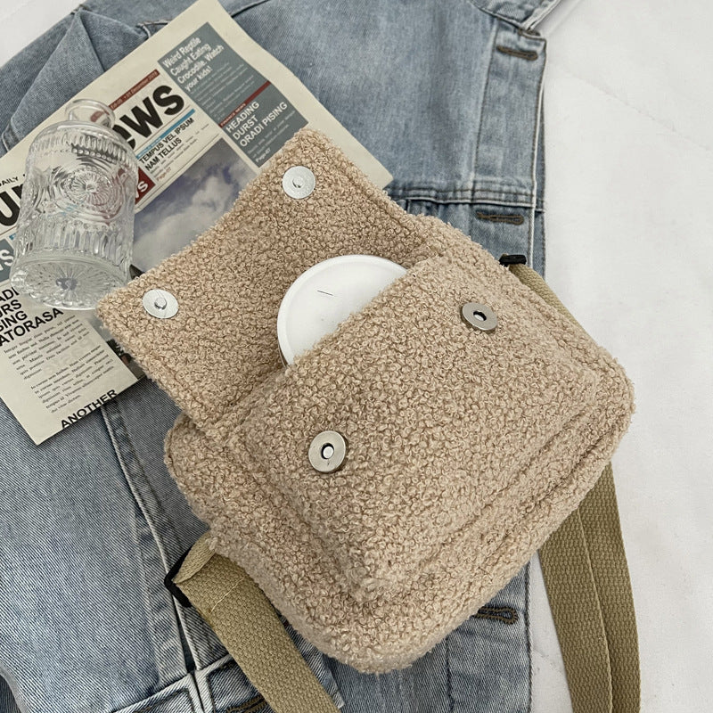Women's Winter Korean Style Lamb Wool Solid Shoulder Bags