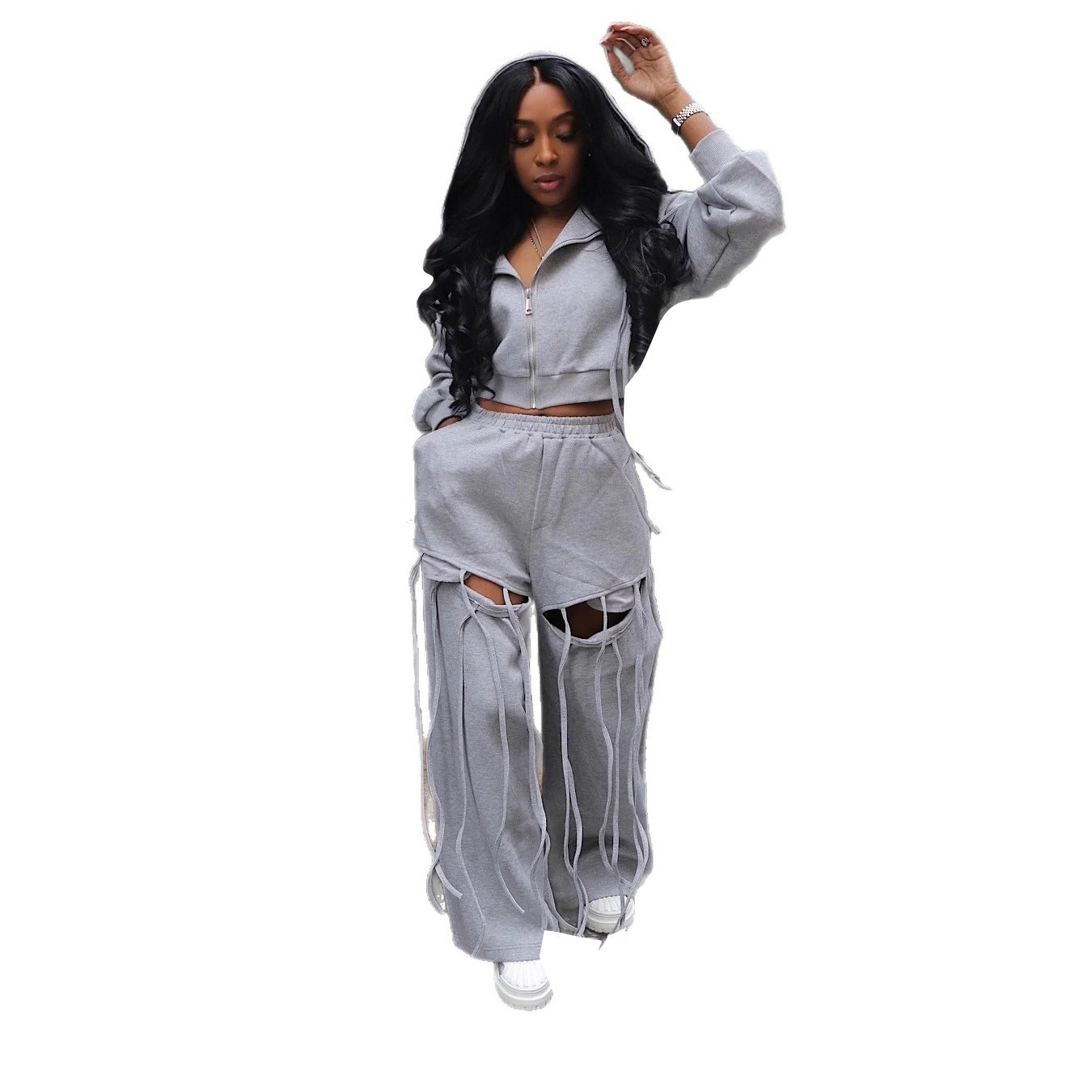Leisure Commute Hooded Zipper Sweatshirt Wide Suits