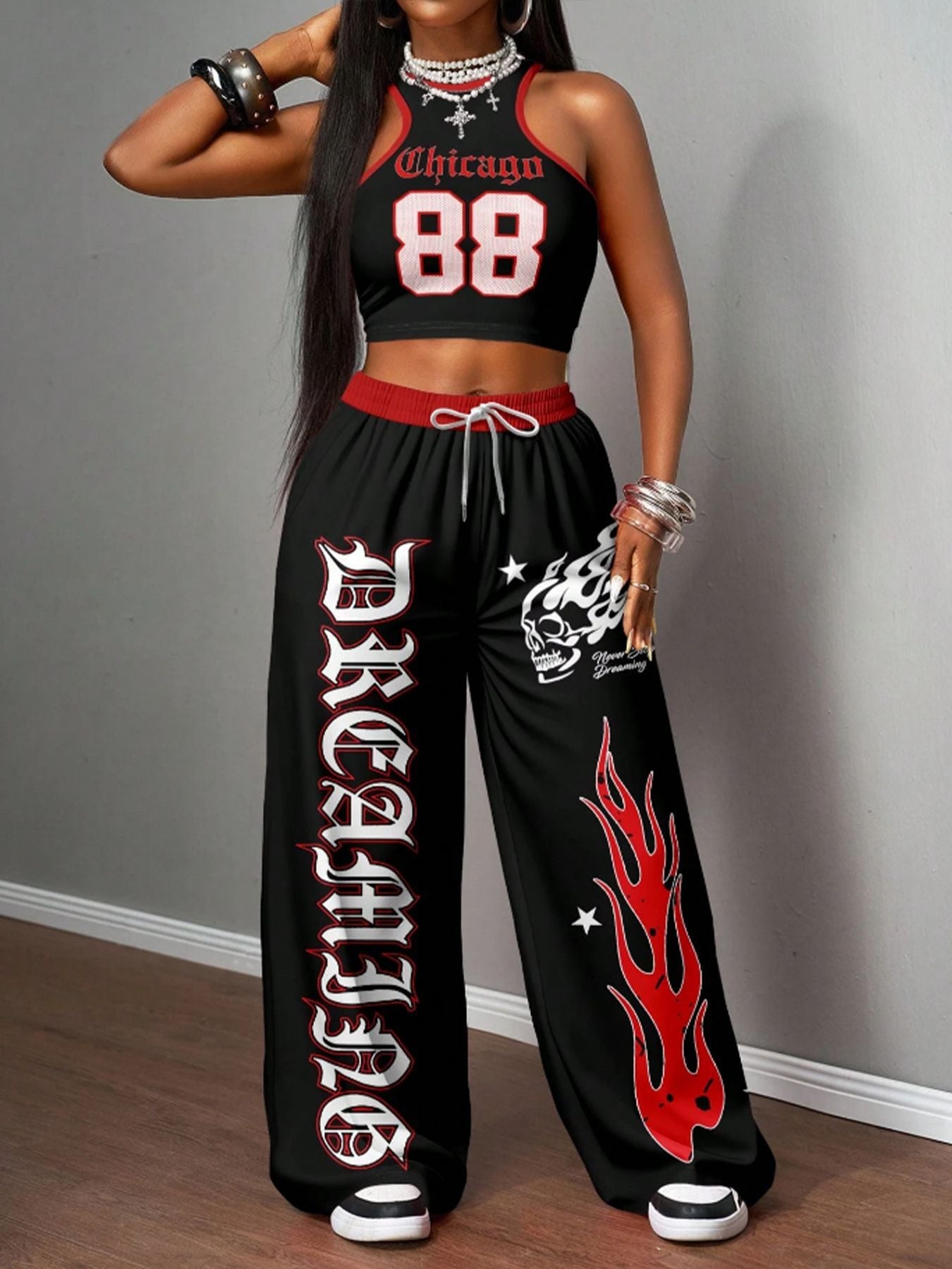 Hot Hip Hop Sports Street Printing Wide Fashion Casual Suit