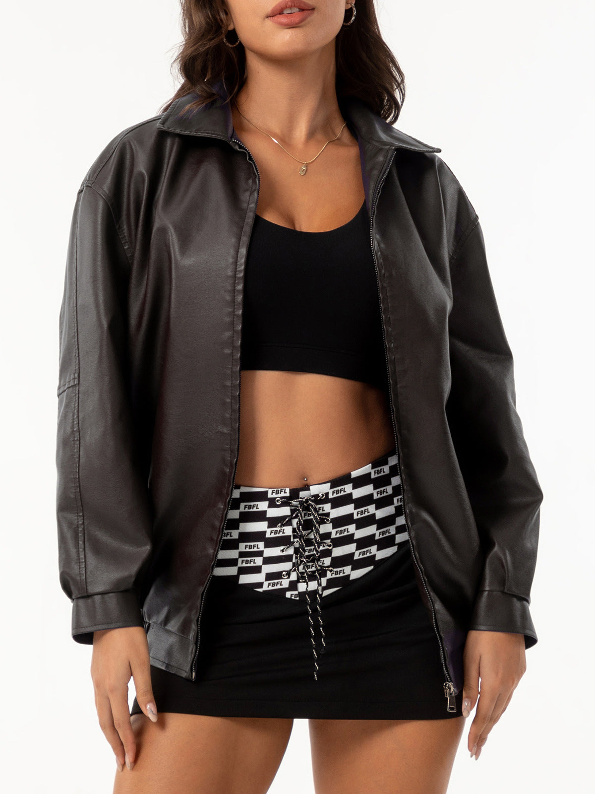 Fashion Popular Loose Leather Female Lady Long Jackets