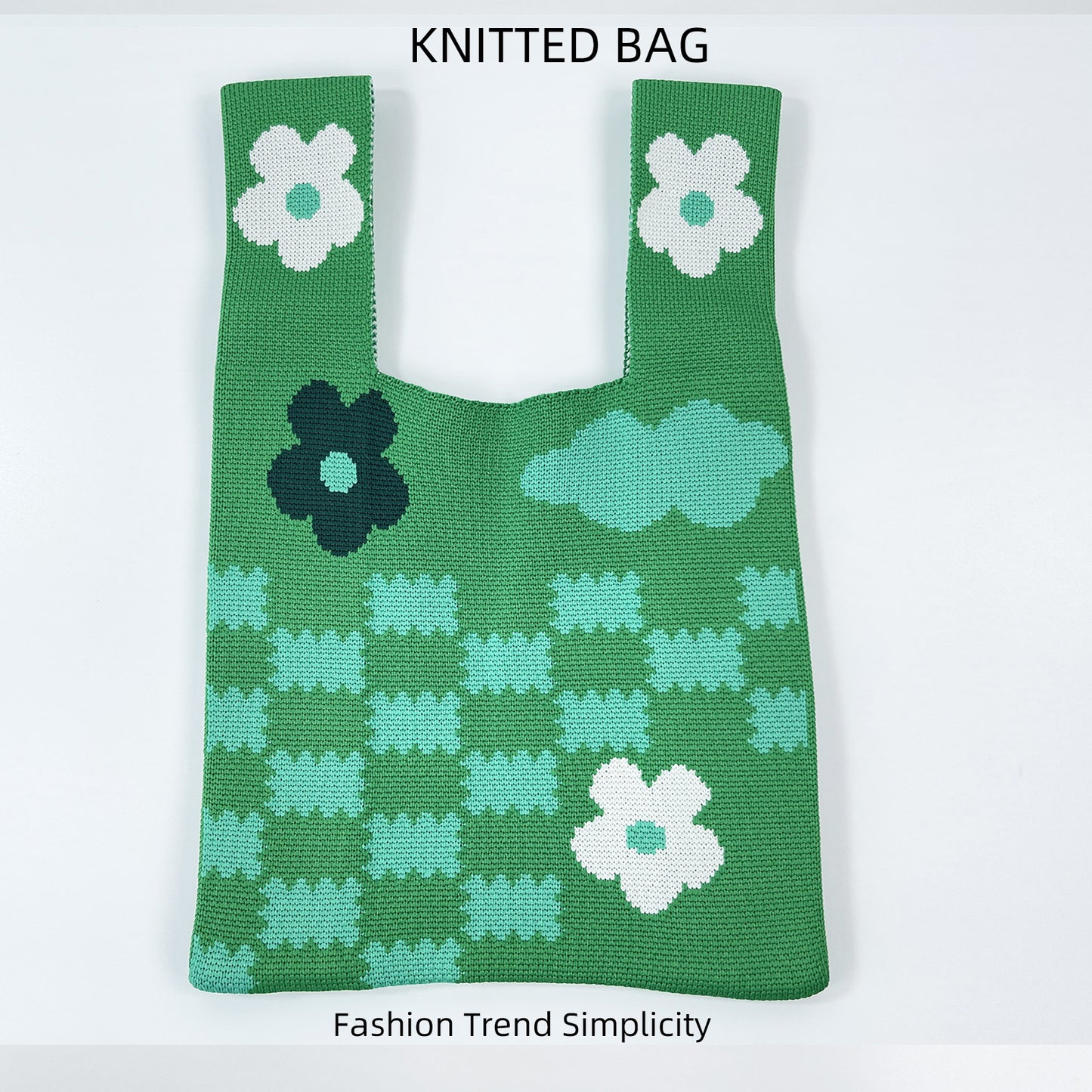 Women's Flower Knitted Large Capacity Totes Wrist Handbags