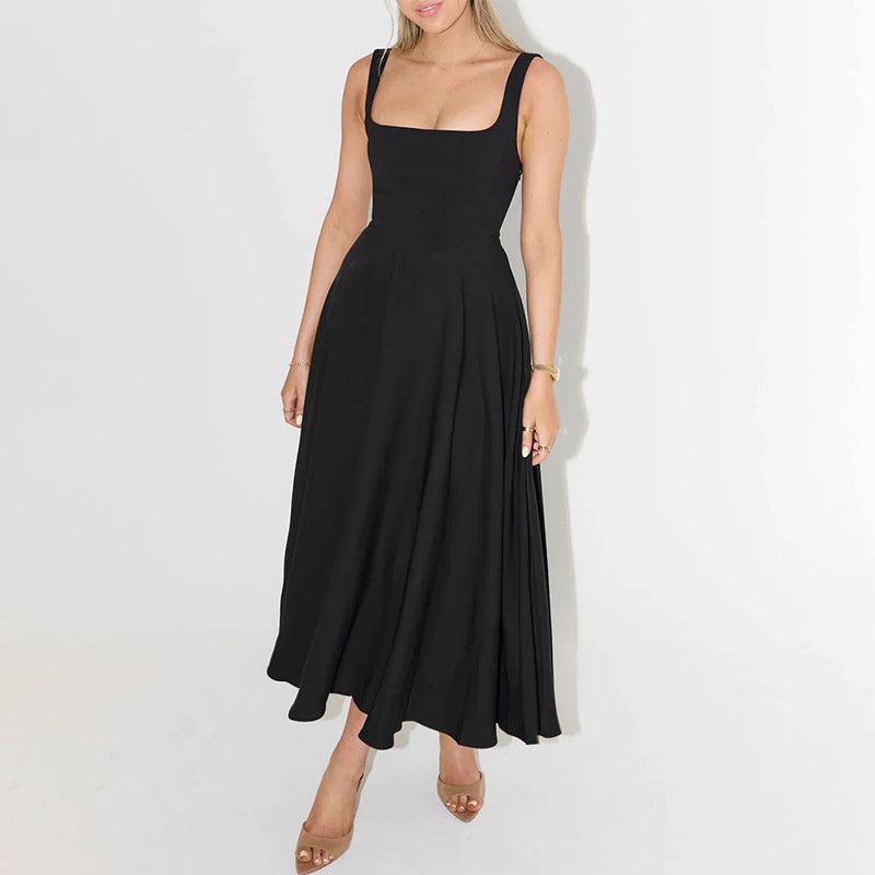 Sexy Solid Color Shoulder Strap Slim Dresses