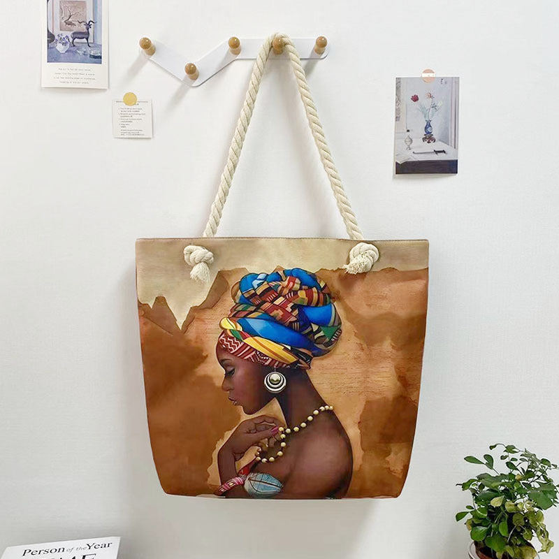 Women's Matching Portable Shopping Creative Woman Printing Thick Tote Bags