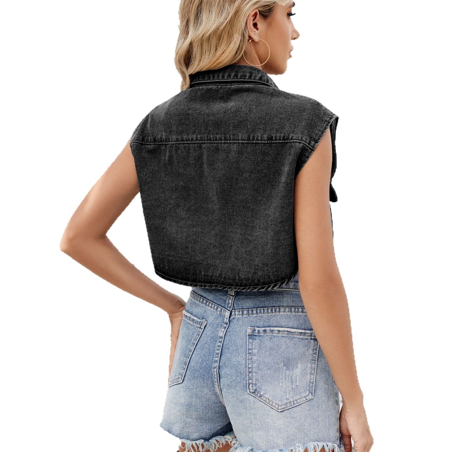 Casual Women's Washed Pocket Waistcoat Tide Vests