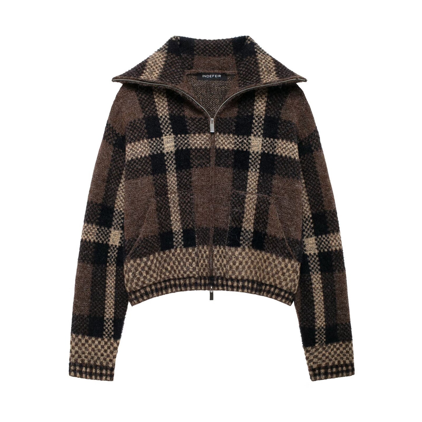 Women's Charming Autumn Plaid Knitted Bomber Jackets