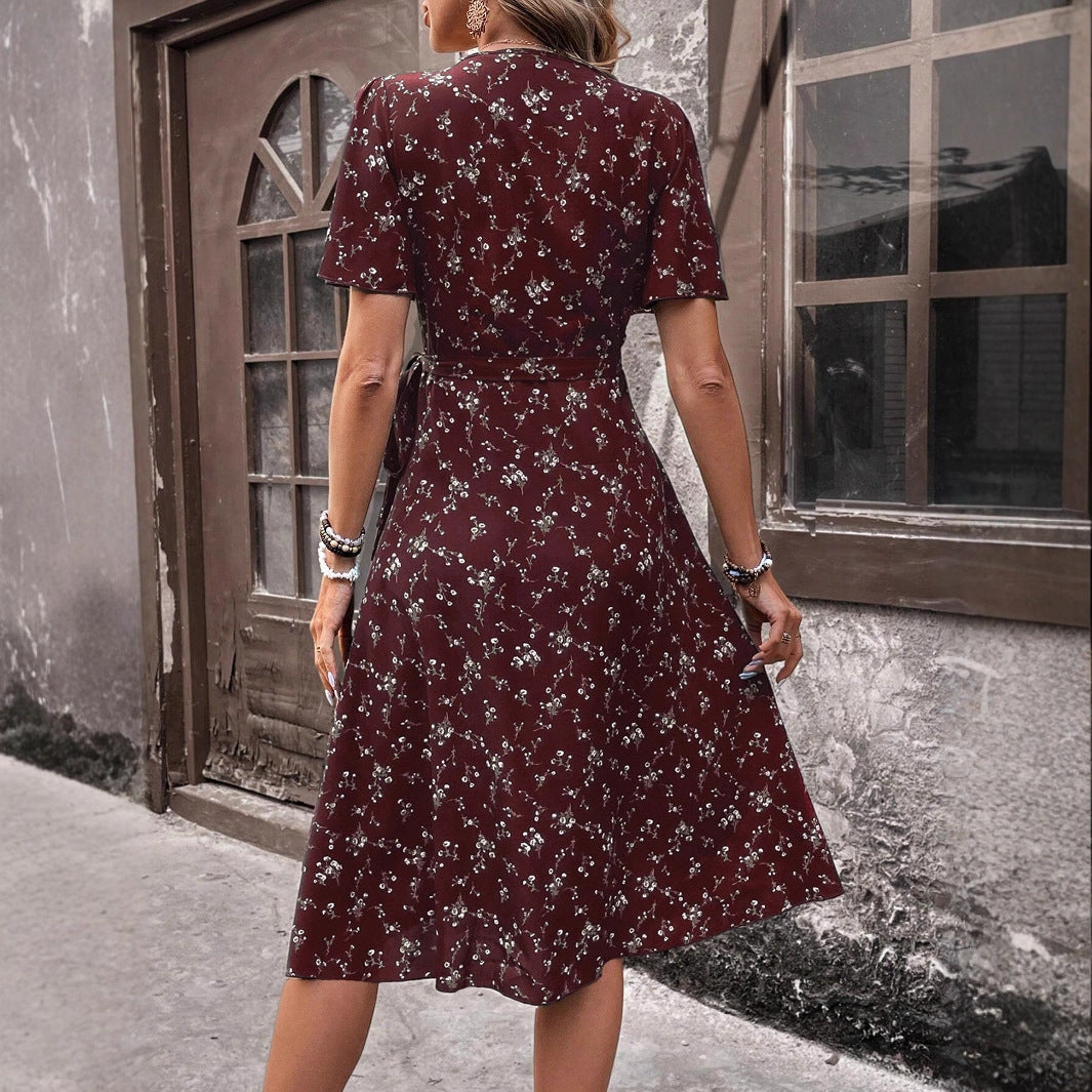 Stylish Cool Graceful Floral Wrap Waist Dress