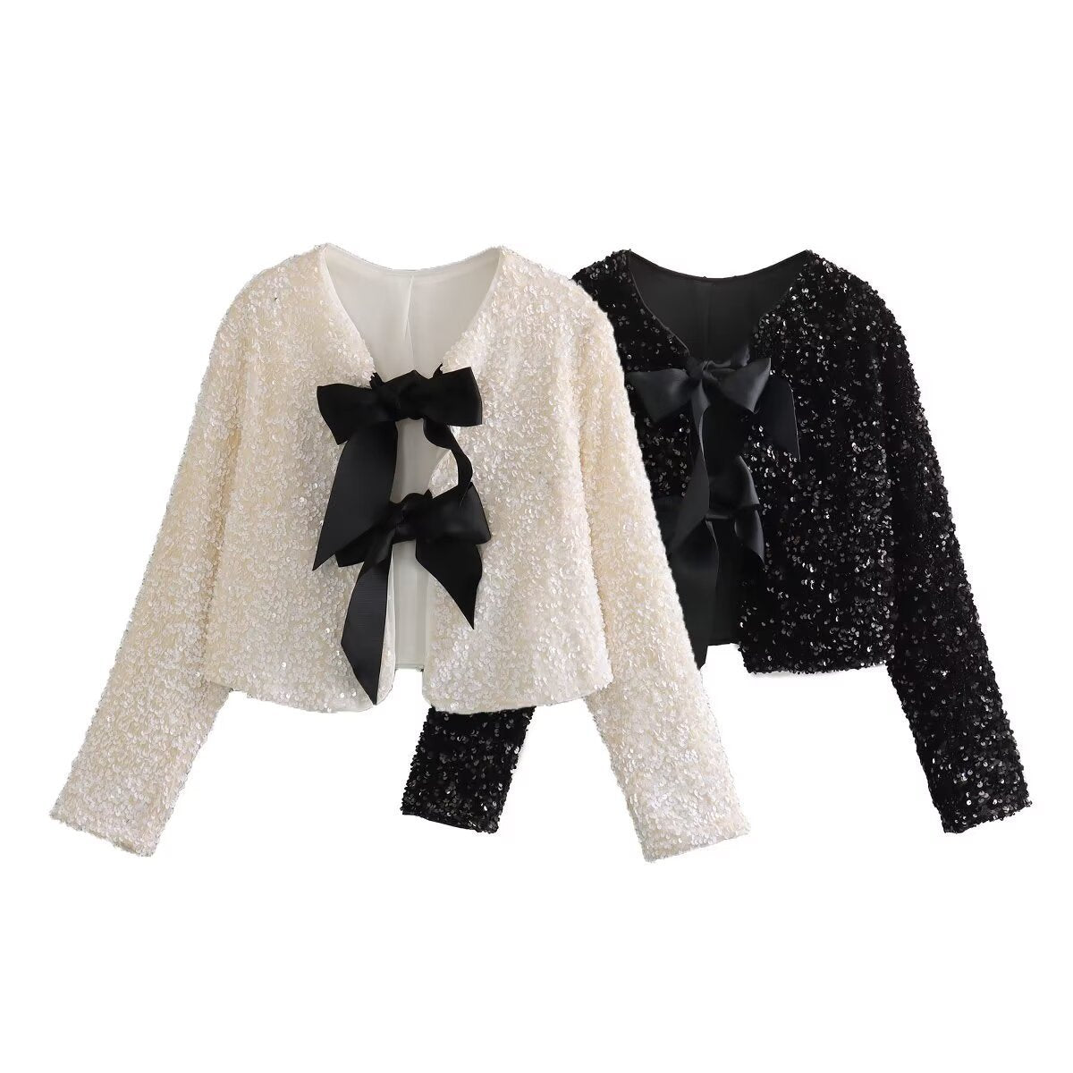 Women's Graceful Stylish Winter Bow Sequined Blouses
