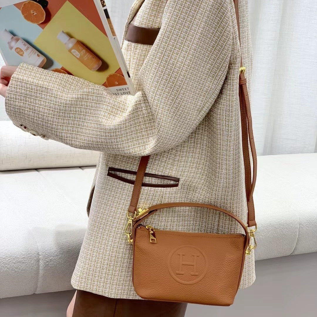 Women's Box Genuine Leather Portable Large Capacity Handbags