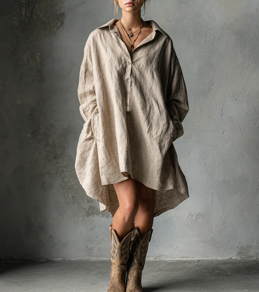 Women's Style Cotton Linen Shirt Summer Loose Casual Island Vacation Commuter Dress